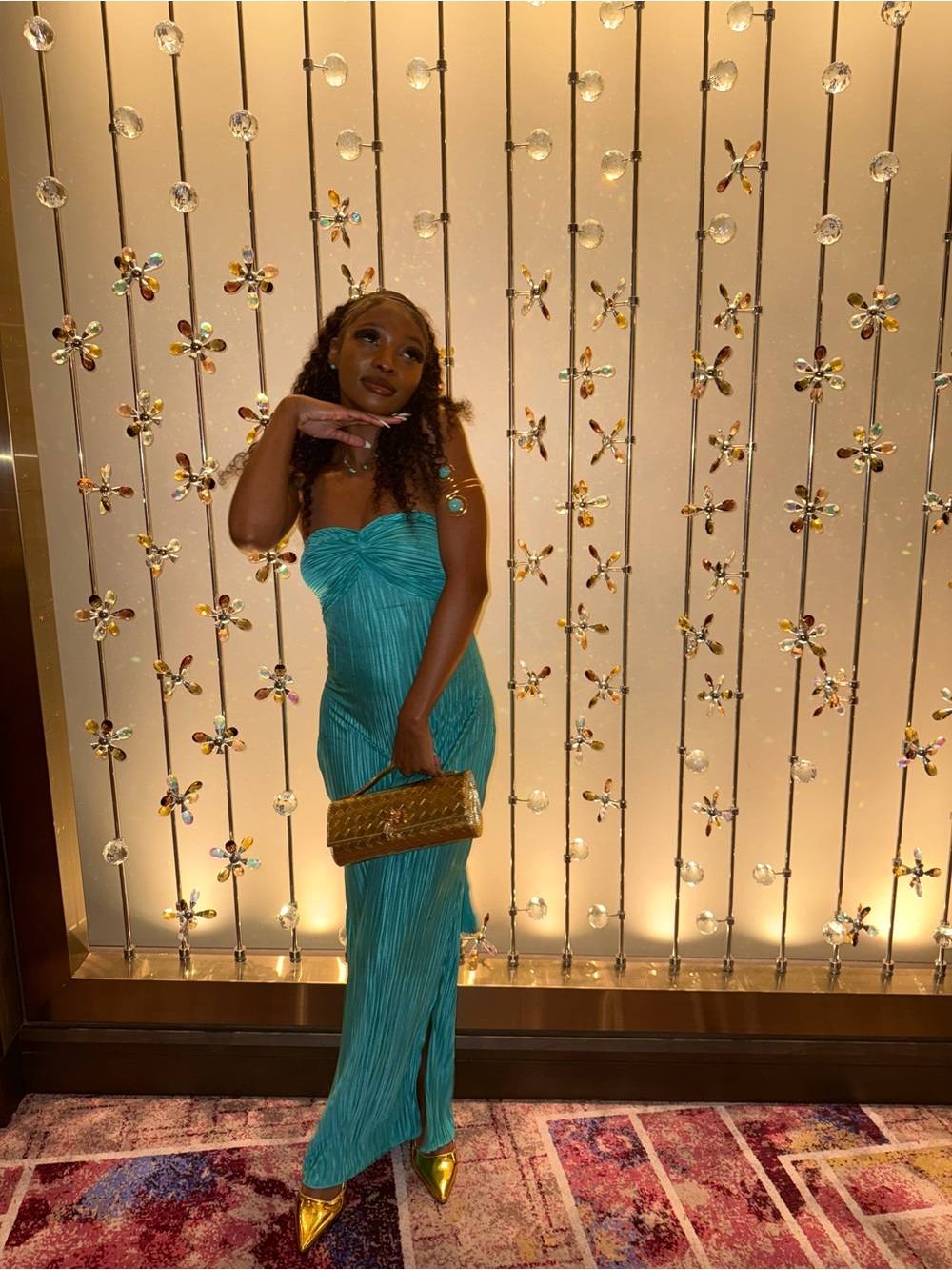 Strapless Turquoise Pleated Maxi Dress - Women